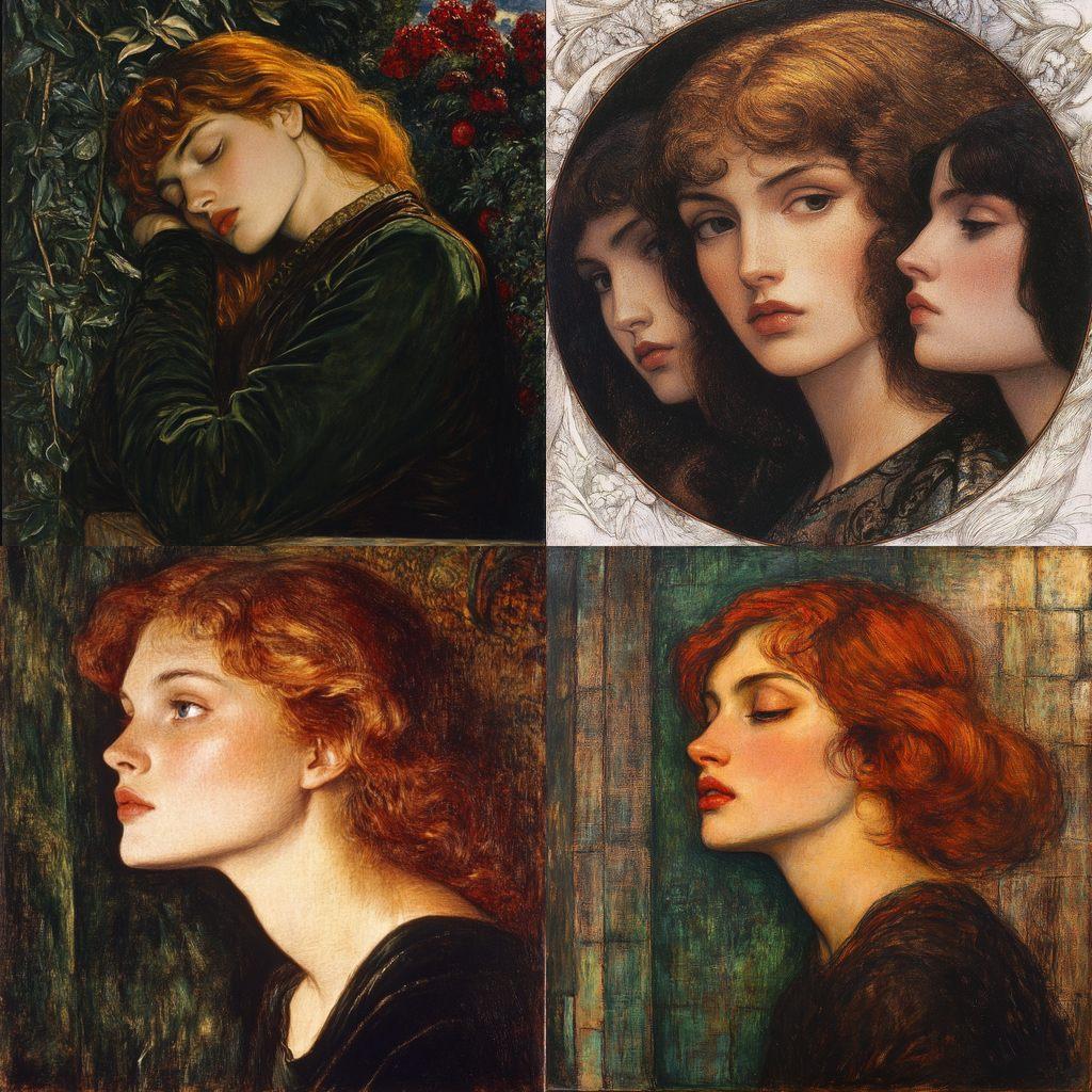 Dante Gabriel Rossetti style, Midjourney V6.1, render 1 of 4