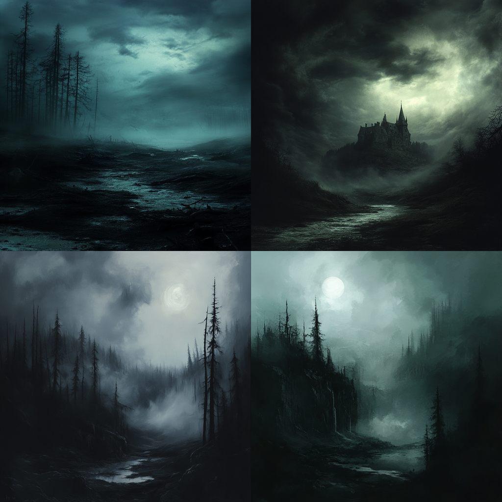 Dark atmosphere style, Midjourney V6.1, render 1 of 4