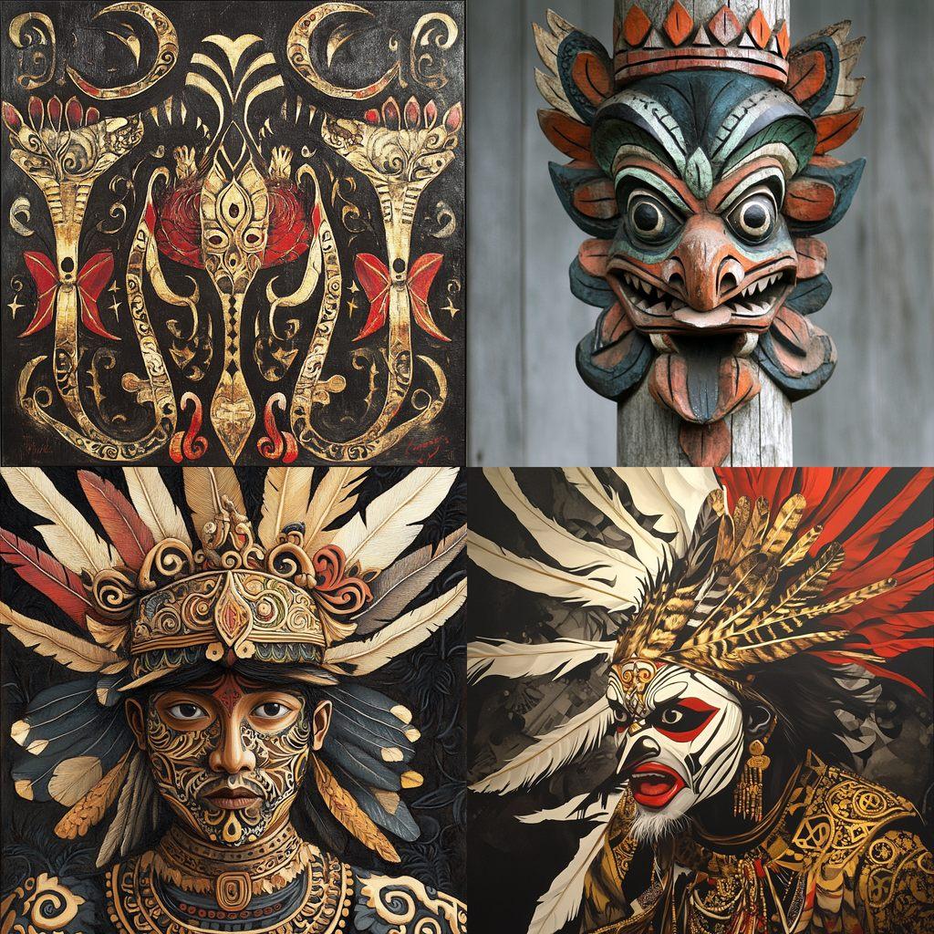 Dayak art style, Midjourney V6.1, render 1 of 4