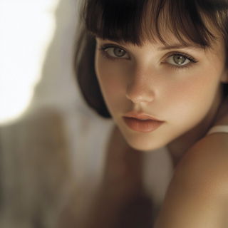Haloed Greenroom style, Midjourney V6.1: photographic portrait of female protagonist
