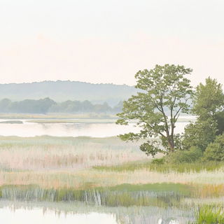 Cumulolithography style, Midjourney V6.1: realistic landscape photograph of quiet dawn