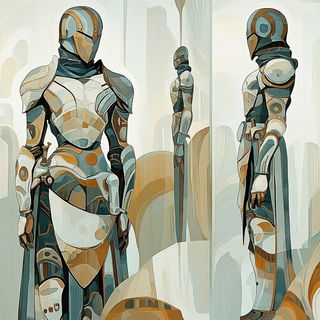 Vitrablock style, Midjourney V6.1: concept art character design of retropunk steam knight