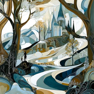 Vitrablock style, Midjourney V6.1: retro fairy-tale illustration