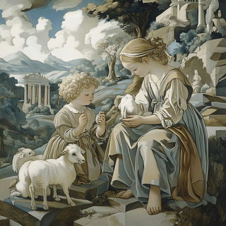 Vitrablock style, Midjourney V6.1: classical 18th-century oil painting