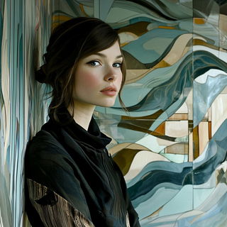 Vitrablock style, Midjourney V6.1: photographic portrait of female protagonist