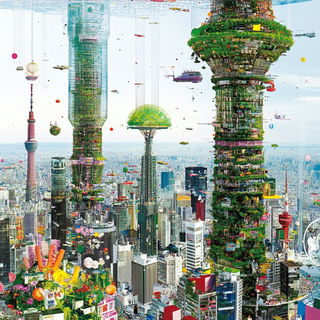Asterocartoon style, Midjourney V6.1: megacity with futuristic bioarchitecture