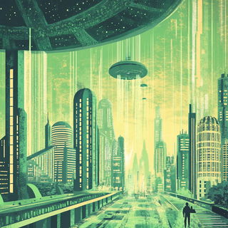 Veilquake style, Midjourney V6.1: megacity with futuristic bioarchitecture