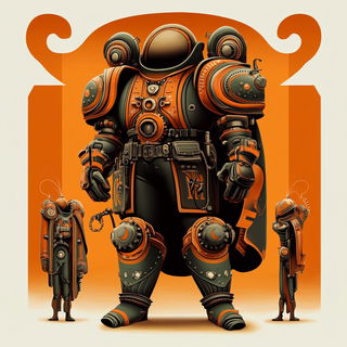 Featherfiligree style, Midjourney V6.1: concept art character design of retropunk steam knight