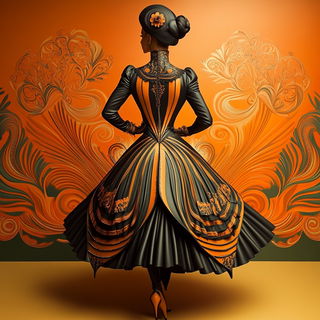 Featherfiligree style, Midjourney V6.1: haute-couture fashion outfit