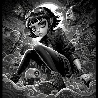 Featherfiligree style, Midjourney V6.1: black-and-white manga comic strip