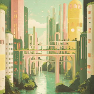 Chromafauvism style, Midjourney V6.1: megacity with futuristic bioarchitecture