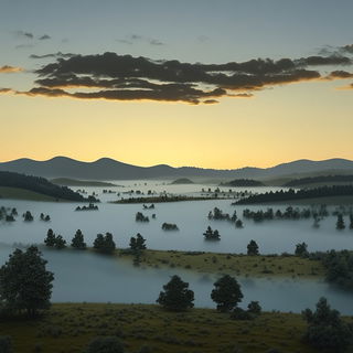 Wayfarer Shadowmarket style, Midjourney V6.1: realistic landscape photograph of quiet dawn