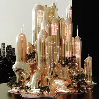 Brushhaul style, Midjourney V6.1: megacity with futuristic bioarchitecture