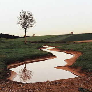 Brushhaul style, Midjourney V6.1: realistic landscape photograph of quiet dawn