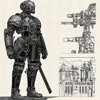 Stormbreak Quay style, Midjourney V6.1: concept art character design of retropunk steam knight