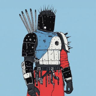 Setcrete style, Midjourney V6.1: concept art character design of retropunk steam knight
