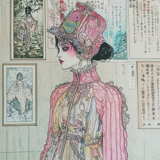 Inkfang Celism style, Midjourney V6.1: haute-couture fashion outfit