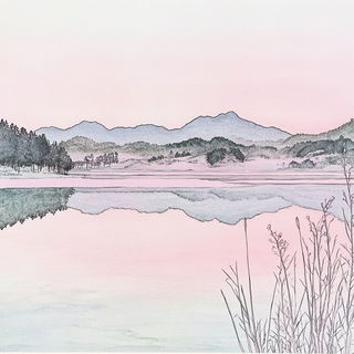 Inkfang Celism style, Midjourney V6.1: realistic landscape photograph of quiet dawn