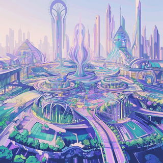 Ochre Ridge Portolan style, Midjourney V6.1: megacity with futuristic bioarchitecture