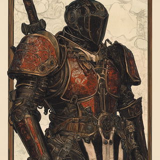 Fluxheart Caverns style, Midjourney V6.1: concept art character design of retropunk steam knight