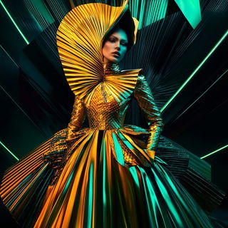 Rainbow Tesserae style, Midjourney V6.1: haute-couture fashion outfit