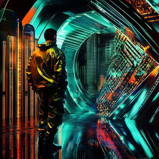 Rainbow Tesserae style, Midjourney V6.1: cinematic shot from sci-fi movie