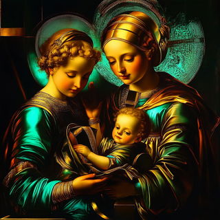 Rainbow Tesserae style, Midjourney V6.1: classical 18th-century oil painting