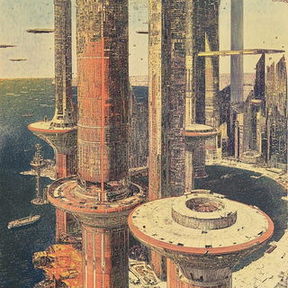 Mistregister style, Midjourney V6.1: megacity with futuristic bioarchitecture