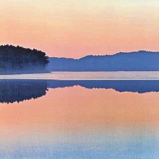 Mistregister style, Midjourney V6.1: realistic landscape photograph of quiet dawn