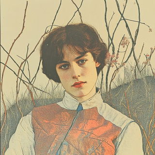 Mistregister style, Midjourney V6.1: photographic portrait of female protagonist