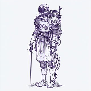 Botaniflux style, Midjourney V6.1: concept art character design of retropunk steam knight