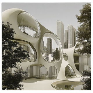 Petalmonstria style, Midjourney V6.1: megacity with futuristic bioarchitecture