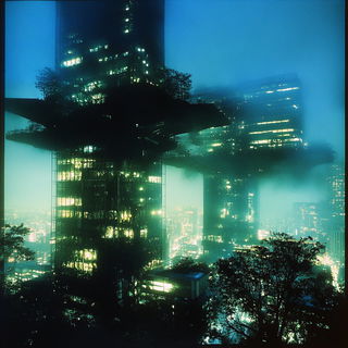Crescentink style, Midjourney V6.1: megacity with futuristic bioarchitecture