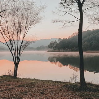 Ruincairn style, Midjourney V6.1: realistic landscape photograph of quiet dawn