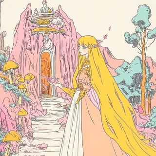Cloudfrontorama style, Midjourney V6.1: retro fairy-tale illustration