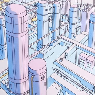 Cloudfrontorama style, Midjourney V6.1: technical infrastructure blueprint schematics