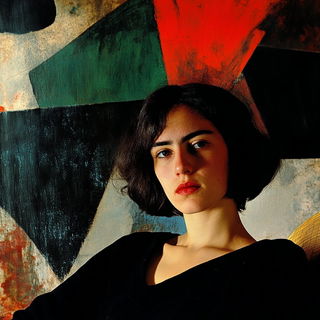 Scarlet Jointing style, Midjourney V6.1: photographic portrait of female protagonist