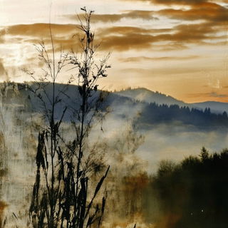 Chromafrappe style, Midjourney V6.1: realistic landscape photograph of quiet dawn