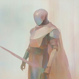Miniscale Monumentalism style, Midjourney V6.1: concept art character design of retropunk steam knight