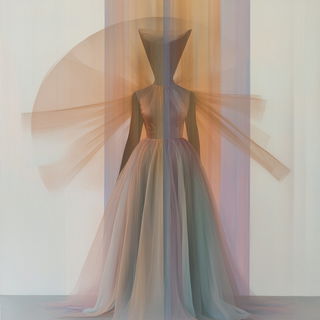 Miniscale Monumentalism style, Midjourney V6.1: haute-couture fashion outfit