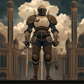Tendrilflow style, Midjourney V6.1: concept art character design of retropunk steam knight