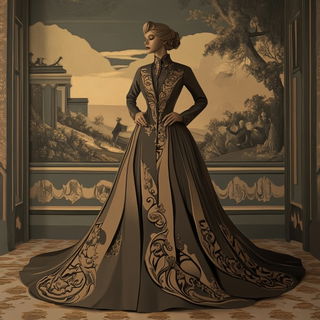 Tendrilflow style, Midjourney V6.1: haute-couture fashion outfit