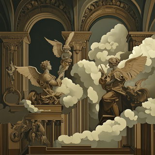Tendrilflow style, Midjourney V6.1: classical 18th-century oil painting