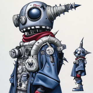 Cloudmorrow style, Midjourney V6.1: concept art character design of retropunk steam knight