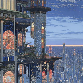 Cracklefeather style, Midjourney V6.1: megacity with futuristic bioarchitecture