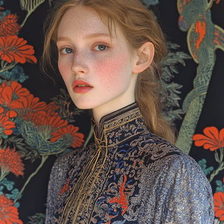 Cracklefeather style, Midjourney V6.1: photographic portrait of female protagonist