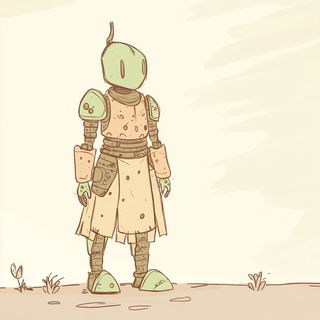 Sunstone Labyrinthism style, Midjourney V6.1: concept art character design of retropunk steam knight