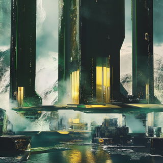 Fablegill style, Midjourney V6.1: megacity with futuristic bioarchitecture
