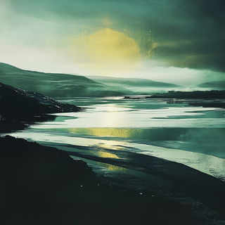Fablegill style, Midjourney V6.1: realistic landscape photograph of quiet dawn