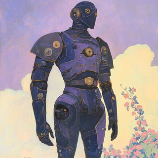Chromaweft style, Midjourney V6.1: concept art character design of retropunk steam knight